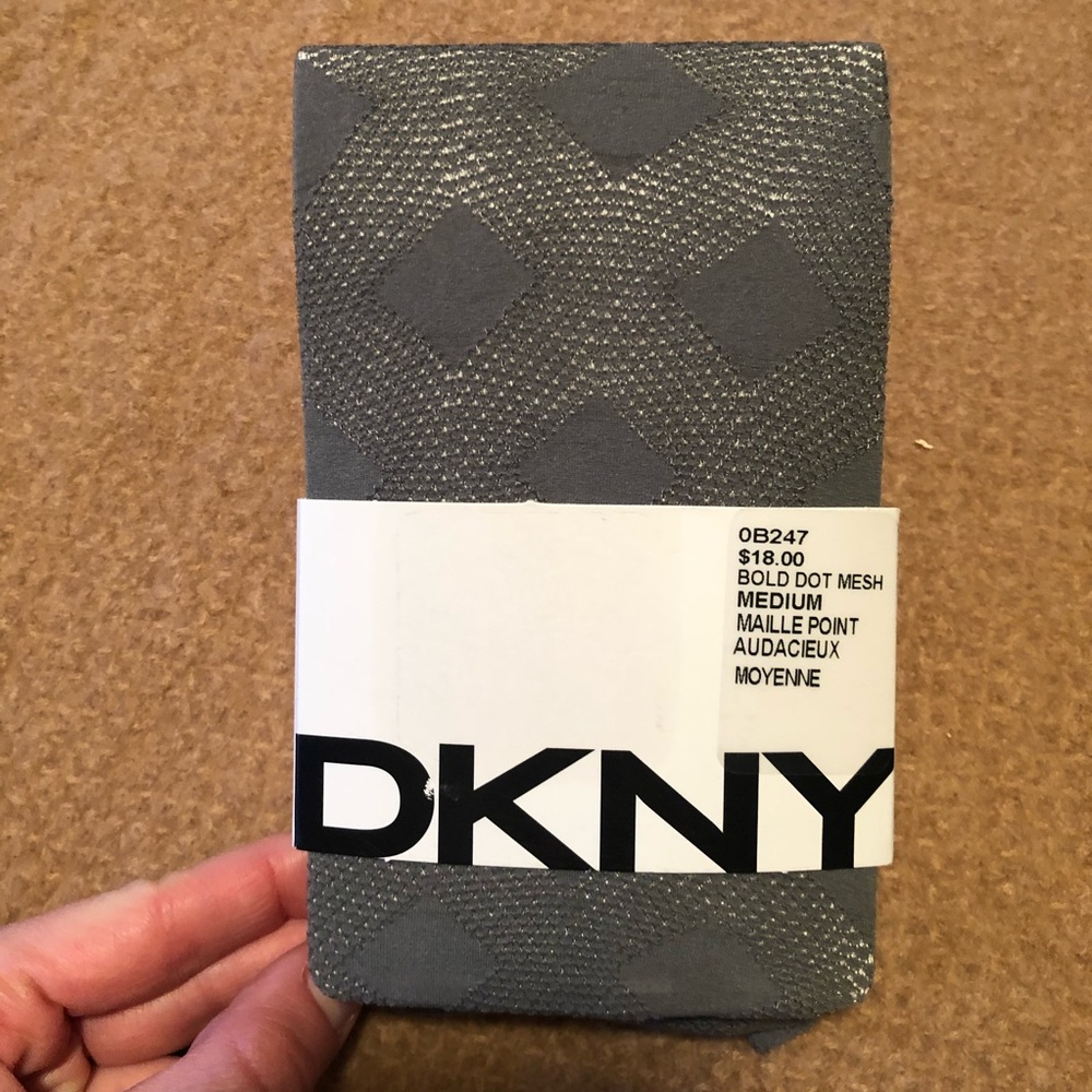 DKNY Bold Dot Mesh Grey Tights size Medium NWT